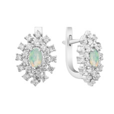 Silver earrings with opal and cubic Zirconia 010-5510