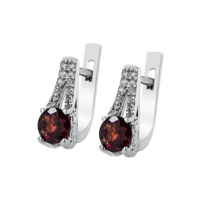 Серебряные серьги с гранатом и куб. цирконием 019-4110