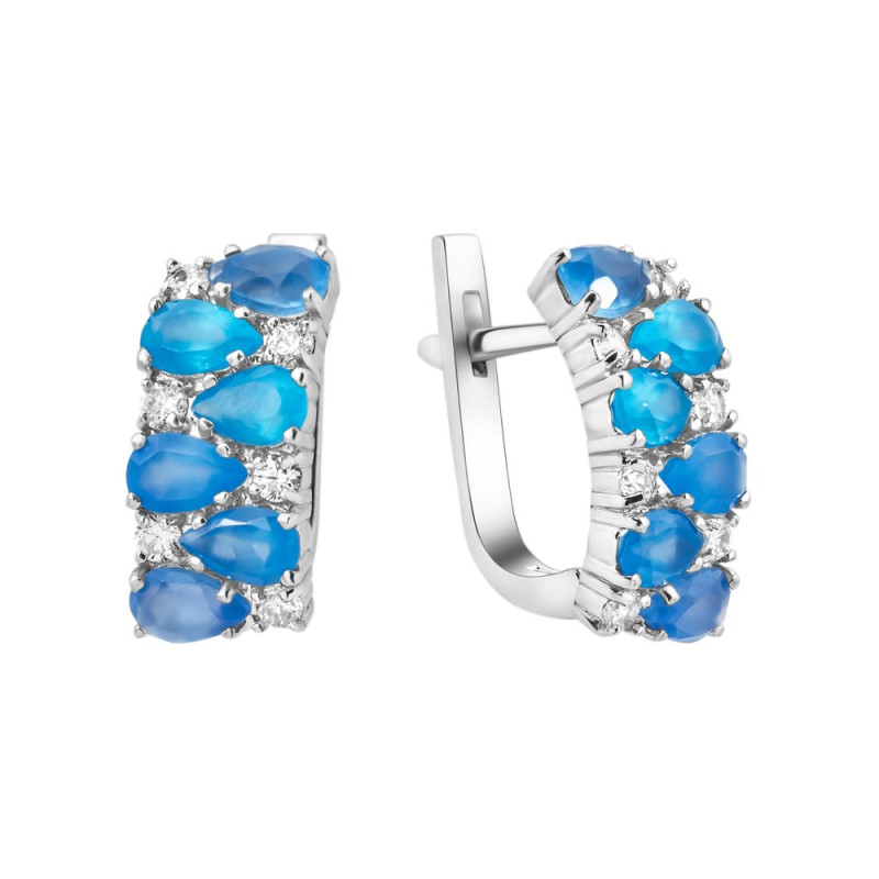 Срібні сережки з блакитним кварцем та фіанітом 026-3210