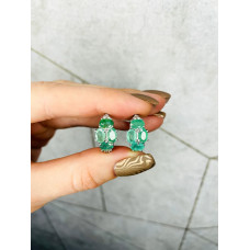 Срібні сережки з смарагдом та фіанітом 032-7110