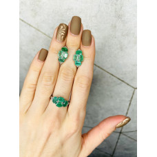 Срібні сережки з смарагдом та фіанітом 032-7110