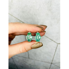 Срібні сережки з смарагдом та фіанітом 032-7110