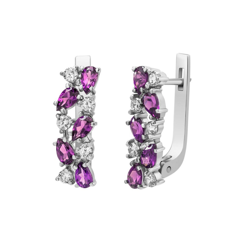 Серебряные серьги со вставками бразильского аметиста и фианита 038-6110