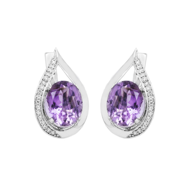 Серебряные серьги с аметистом и куб. цирконием 058-6210
