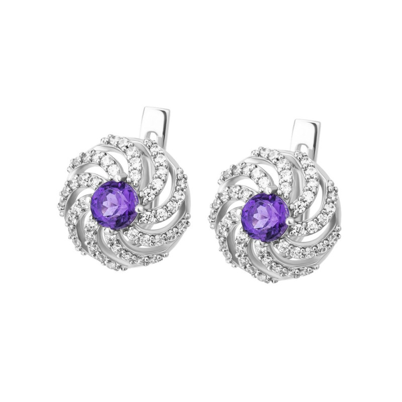 Серебряные серьги с аметистом и куб. цирконием 082-6210
