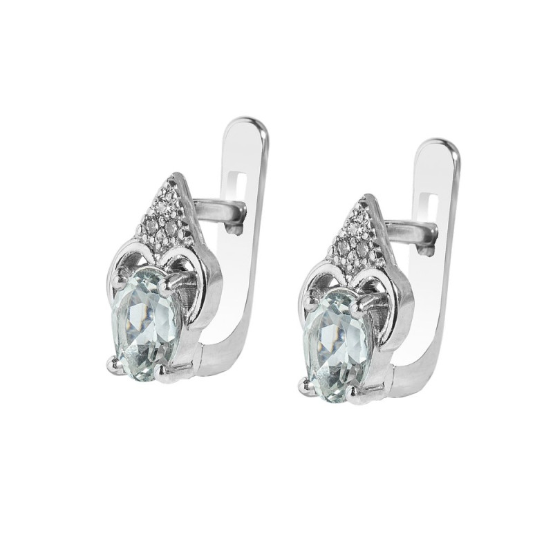 Silver earrings, with inserts of green quartz and cubic Zirconia 083-6410