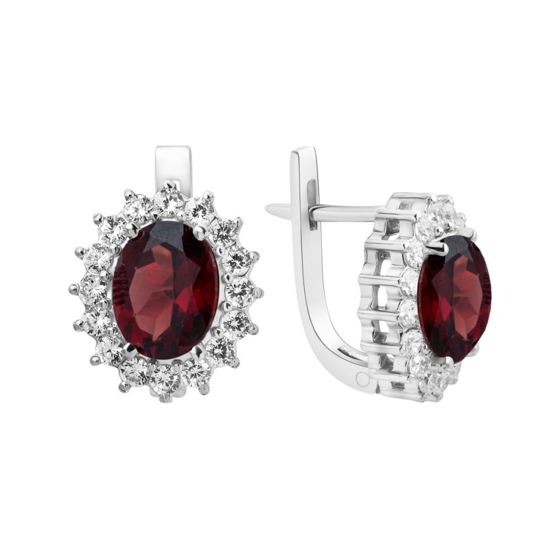 Серебряные серьги с гранатом 085-4110
