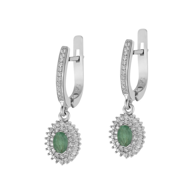 Срібні сережки з смарагдом та фіанітом 086-7110