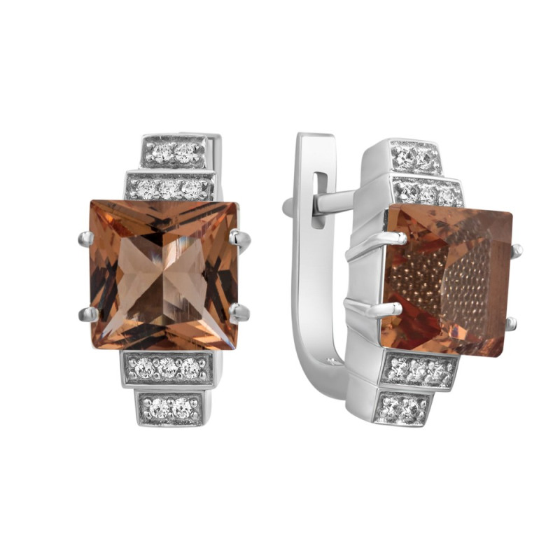 Срібні сережки з нано султанітом та фіанітом 156N-8210