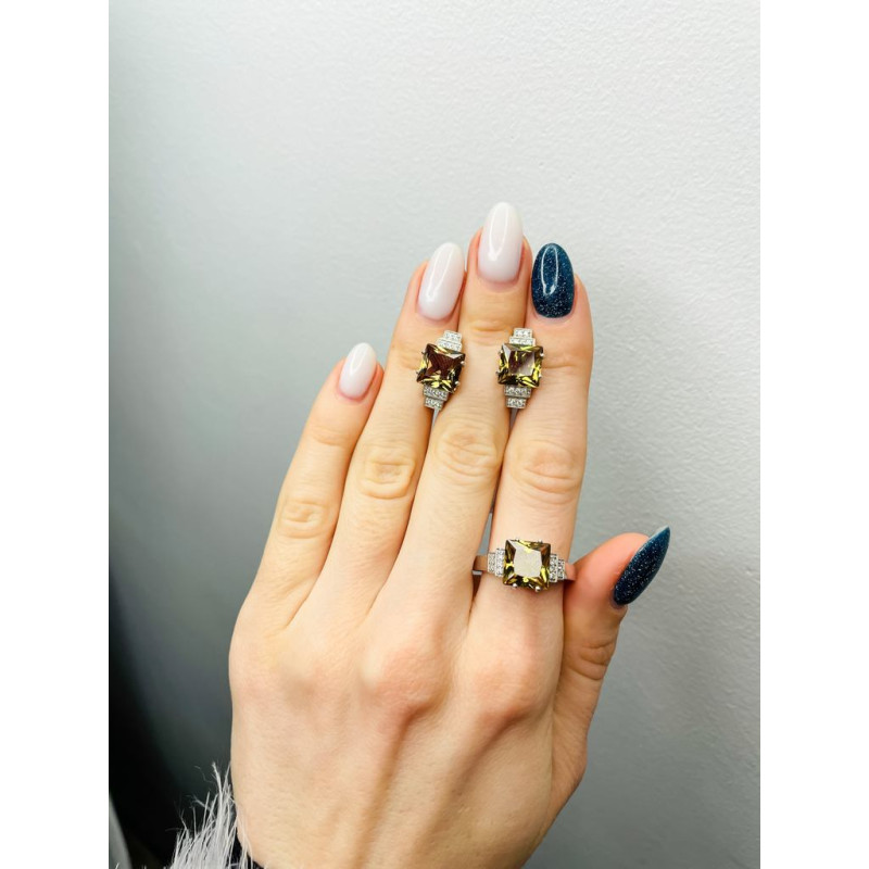 Срібні сережки з нано султанітом та фіанітом 156N-8210