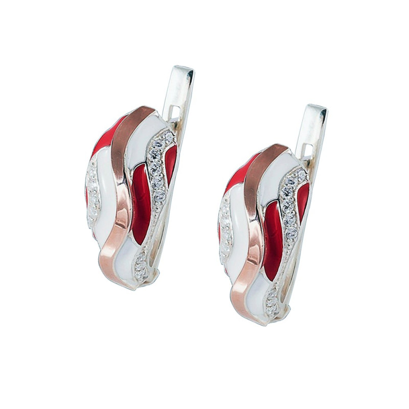 Silver earrings with gold, cubic Zirconia and enamel Avrora-10/4110