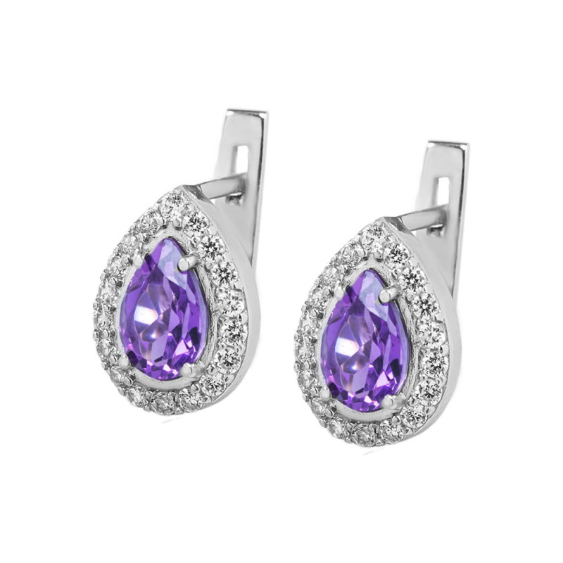 Silver earrings with amethyst and cubic zirconia 004-6210