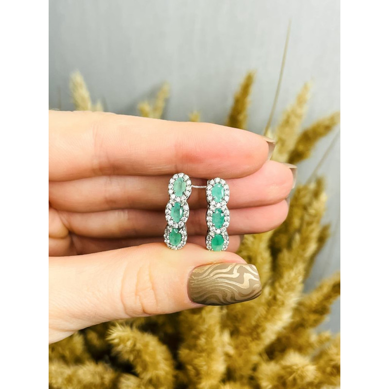 Серебряные серьги с изумрудом 009-7110