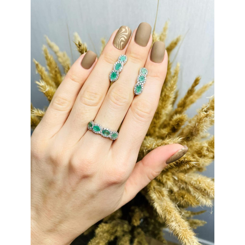 Серебряные серьги с изумрудом 009-7110