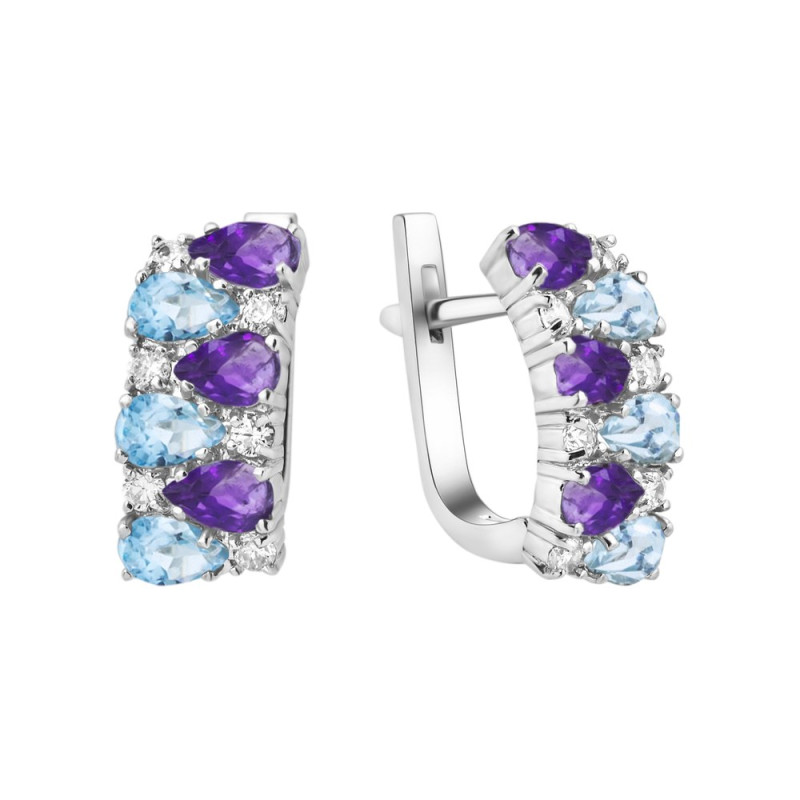 Срібні сережки з аметистом бразильським та скай топазом 026-613910