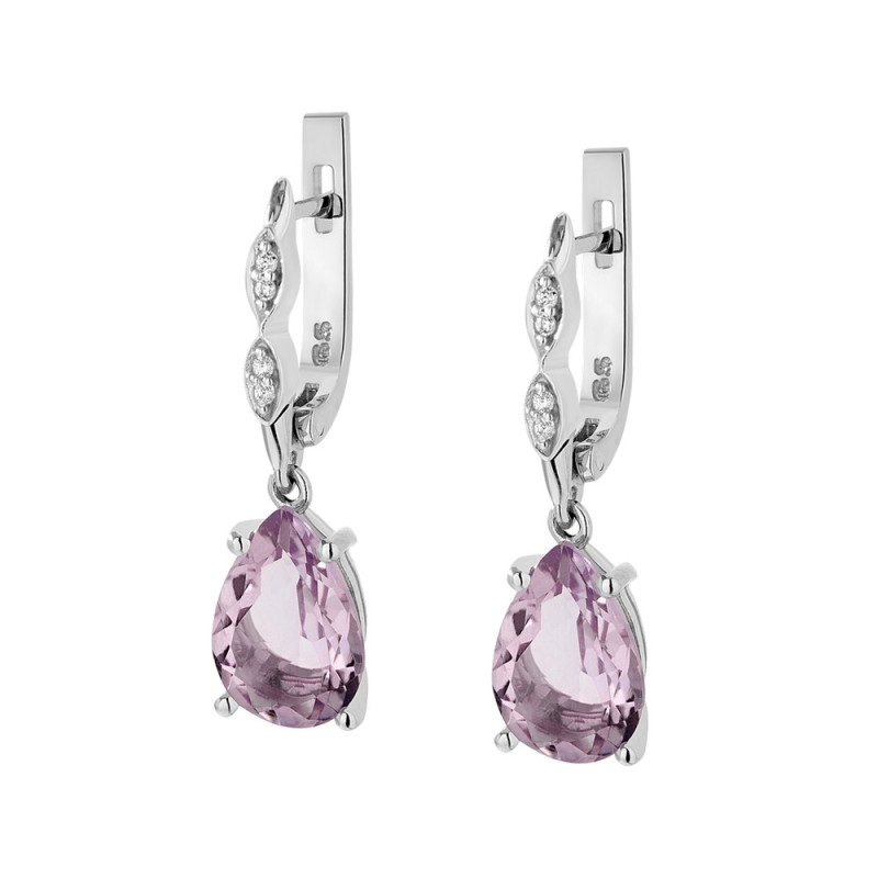 Срібні сережки з рожевим аметистом та фіанітом 090-6310