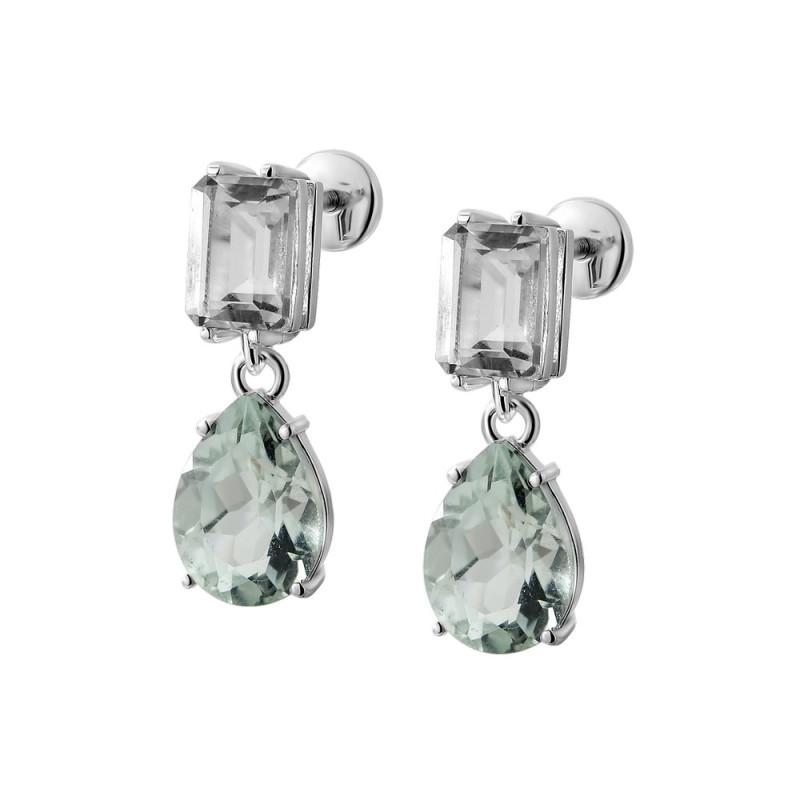 Серебряные пуссеты со вставками зеленого кварца 105-6410