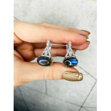 Срібні сережки з лабрадором та фіанітом 187-8810