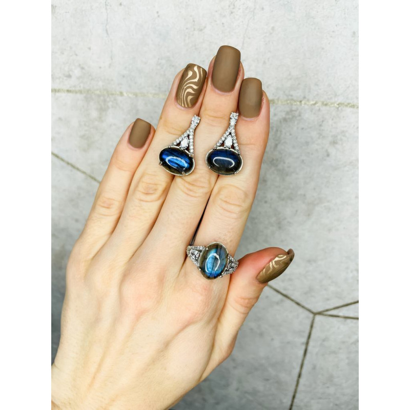 Серебряные серьги с натуральным лабрадоритом 187-8810