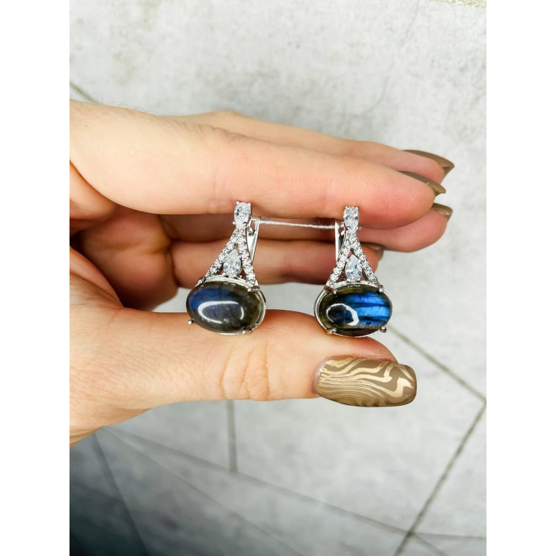 Серебряные серьги с натуральным лабрадоритом 187-8810