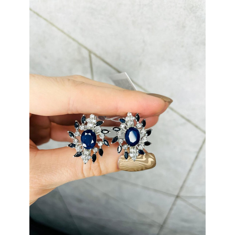 Серебряные серьги с натуральным сапфиром 214-3110