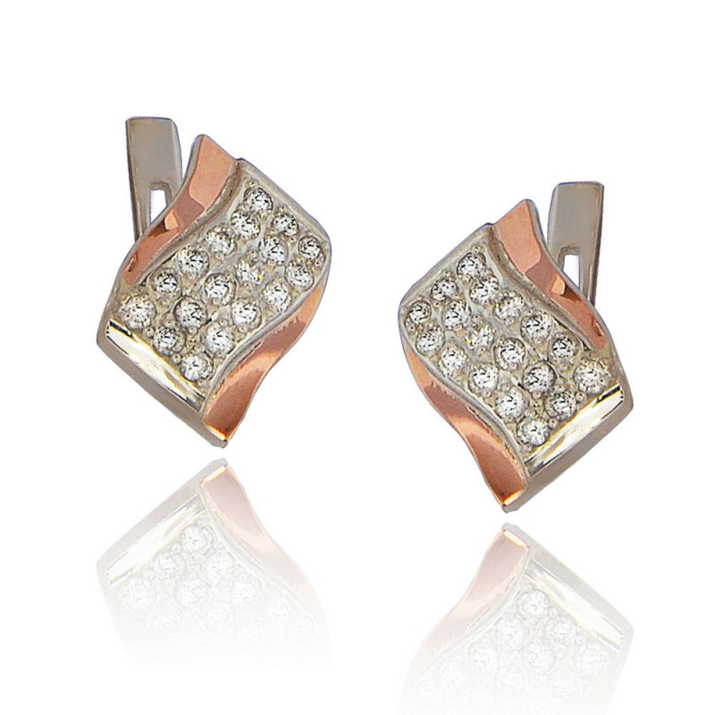 Silver earrings with inlays of gold and zirconium Blesk-10