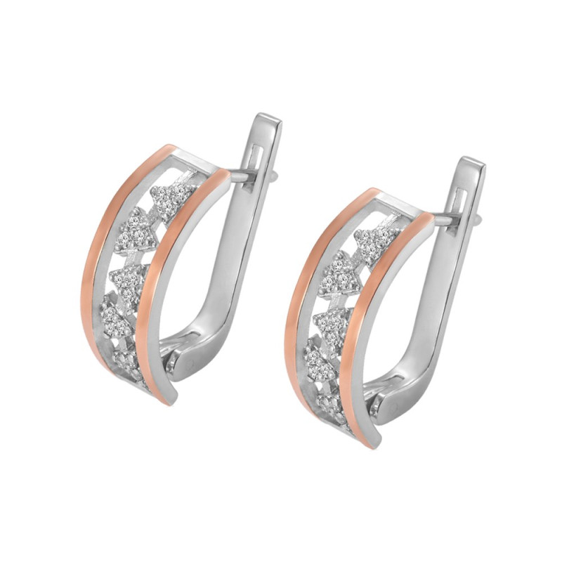 Silver earrings with gold and cubic Zirconia Briz_10