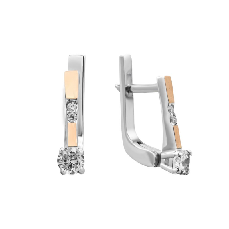 Silver earrings with gold and cubic Zirconia chain-10