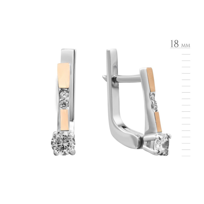 Silver earrings with gold and cubic Zirconia chain-10