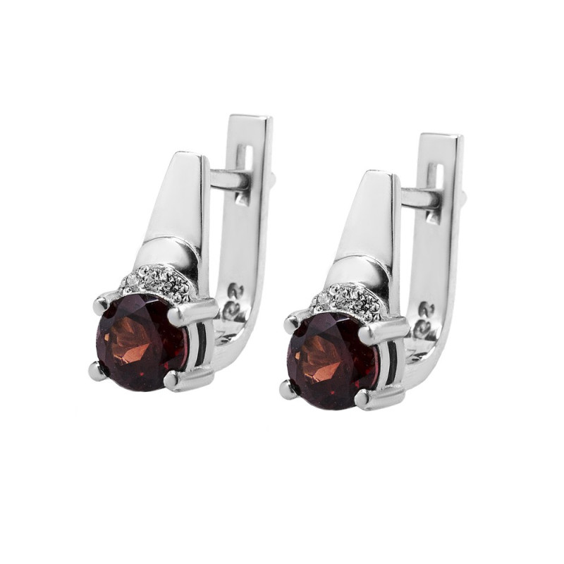 Срібні сережки з гранатом та фіанітом 033-4110