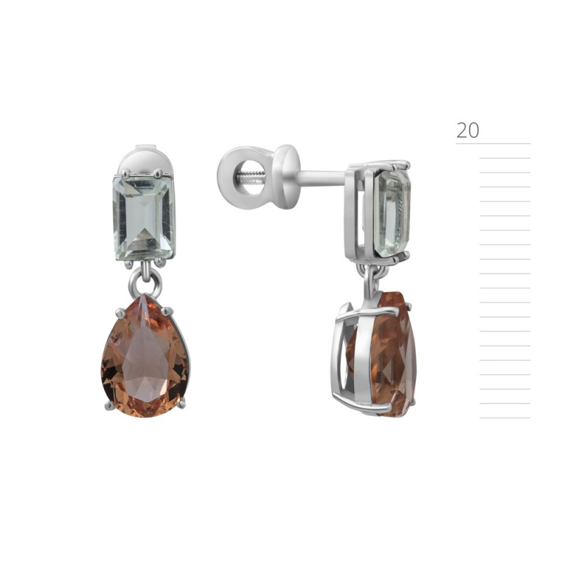 Срібні сережки з нано султанітом та зеленим кварцем 105-8264