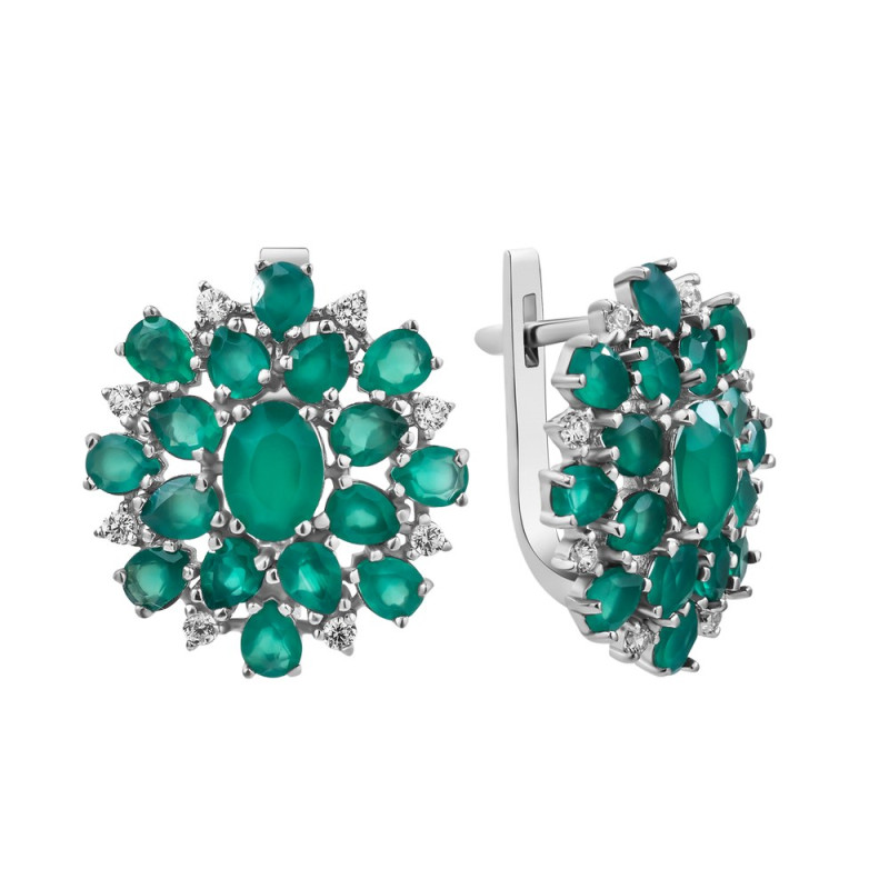Серебряные серьги с зеленим агатом 138-7310