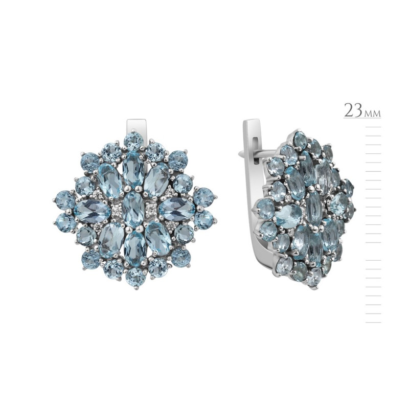 Срібні сережки з скай топазом та фіанітом 145-3910