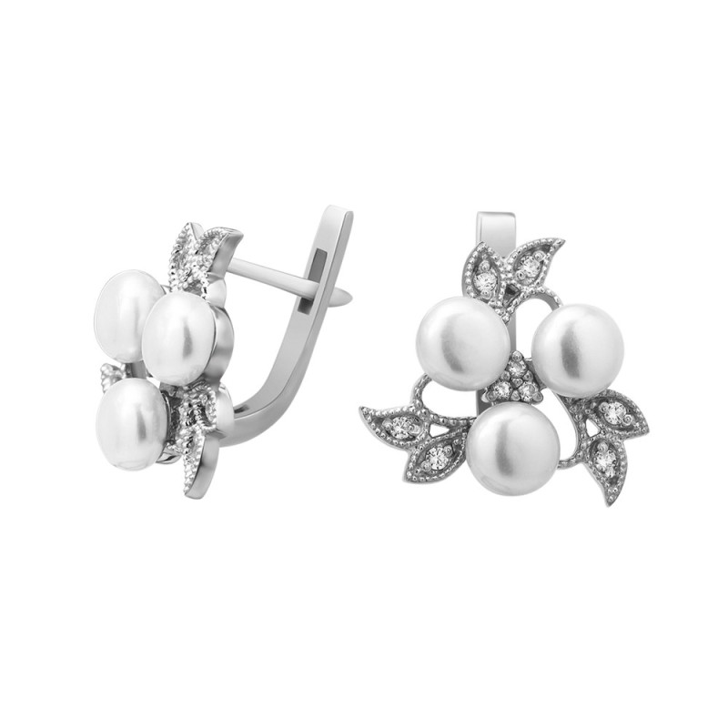 Срібні сережки з перлами та фіанітом 146N-9210