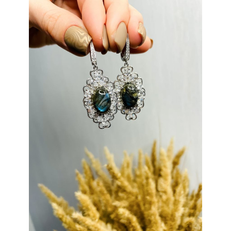 Серебряные серьги с натуральным лабрадоритом 188-8810