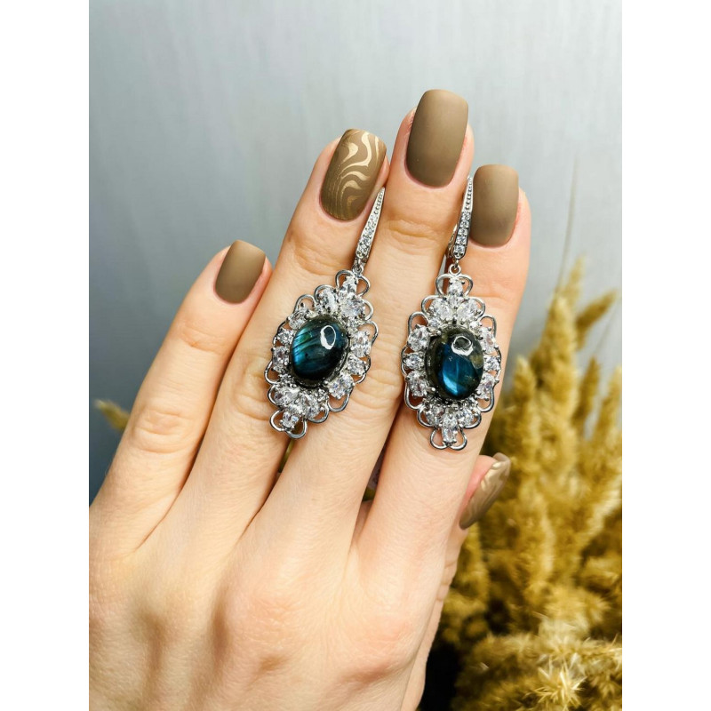 Серебряные серьги с натуральным лабрадоритом 188-8810