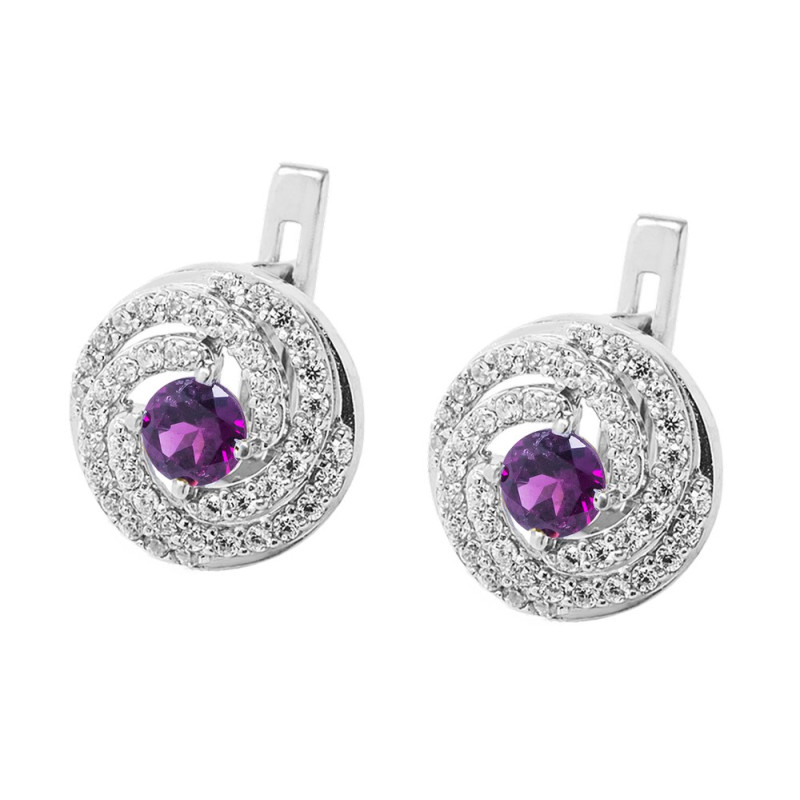 Срібні сережки з родолітом та фіанітом 005-4210