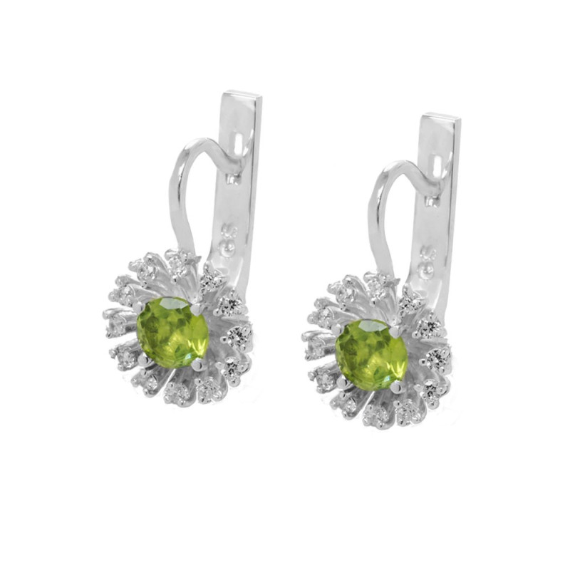 Silver earrings with peridot and cubic Zirconia 008-5310