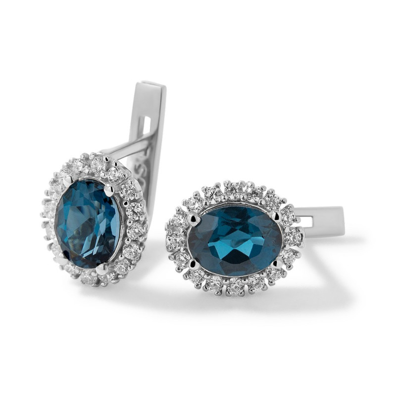 Silver earrings with inserts London Topaz and cubic Zirconia 014-3310