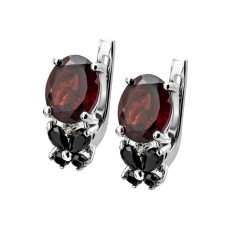 Silver earrings with inserts of garnets and cubic zirconias 034-412010