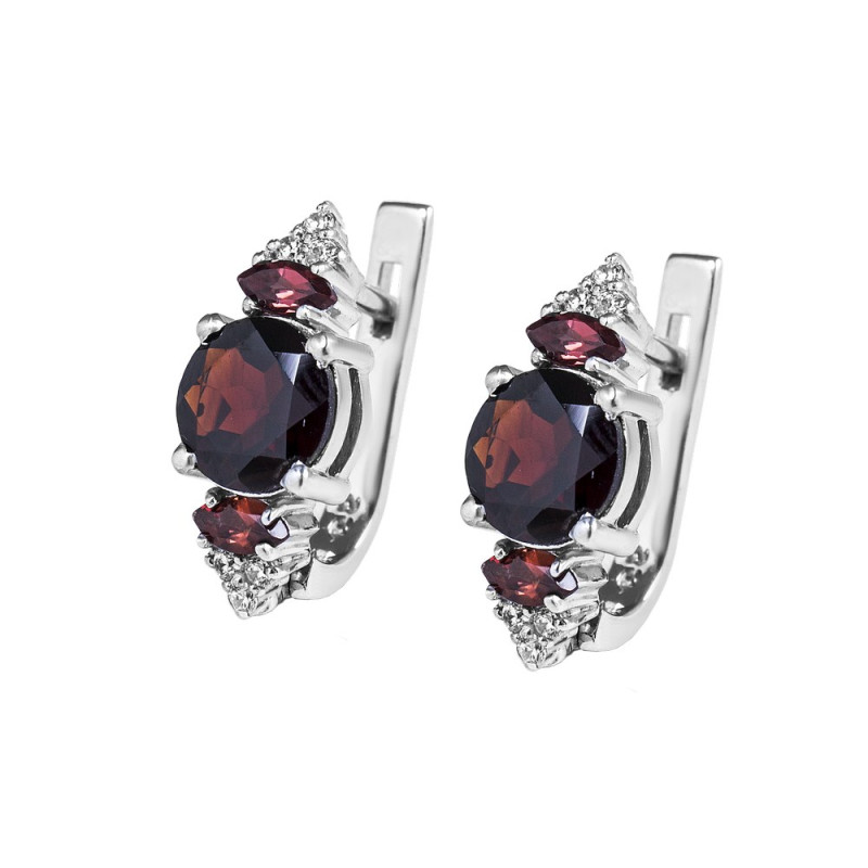 Серебряные серьги с гранатом и куб. цирконием 064-4110