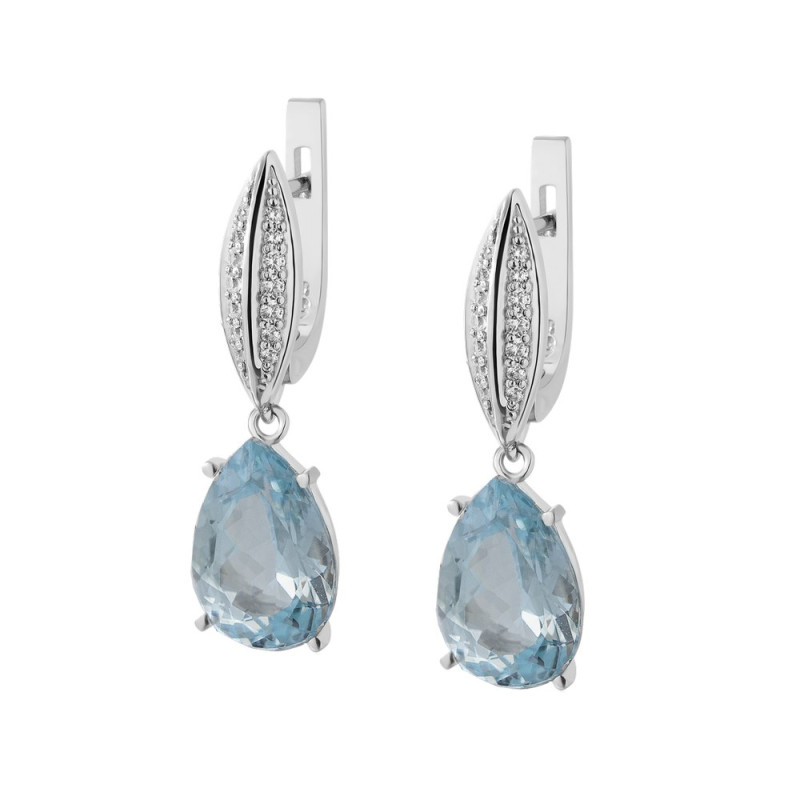 Срібні сережки з скай топазом та фіанітом 091-3910