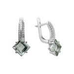 Срібні сережки з зеленим кварцем та фіанітом 092-6410