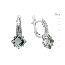 Срібні сережки з зеленим кварцем та фіанітом 092-6410