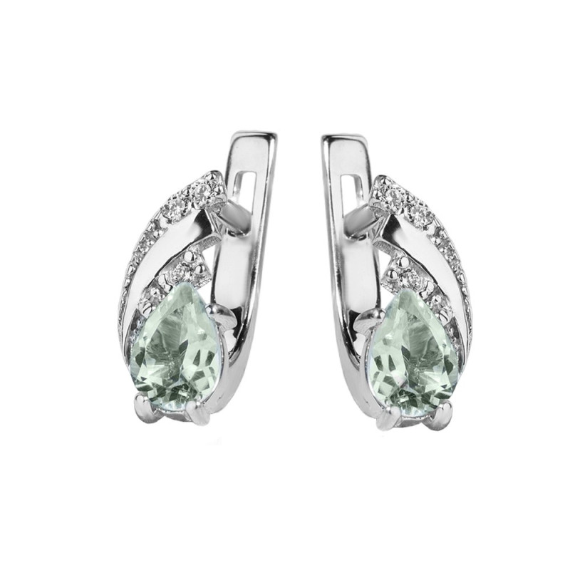 Silver earrings, with inserts of green quartz and cubic Zirconia 095-6410