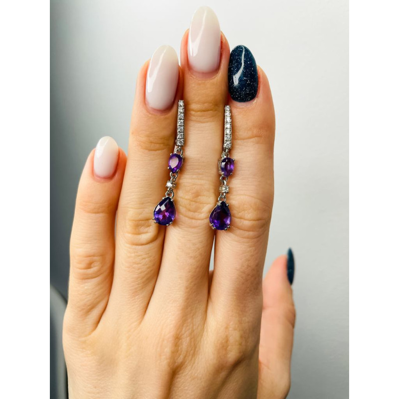 Серебряные серьги с натуральным аметистом бразильским 106-6110