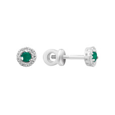 Срібні сережки з зеленим агатом та фіанітом 131-7310