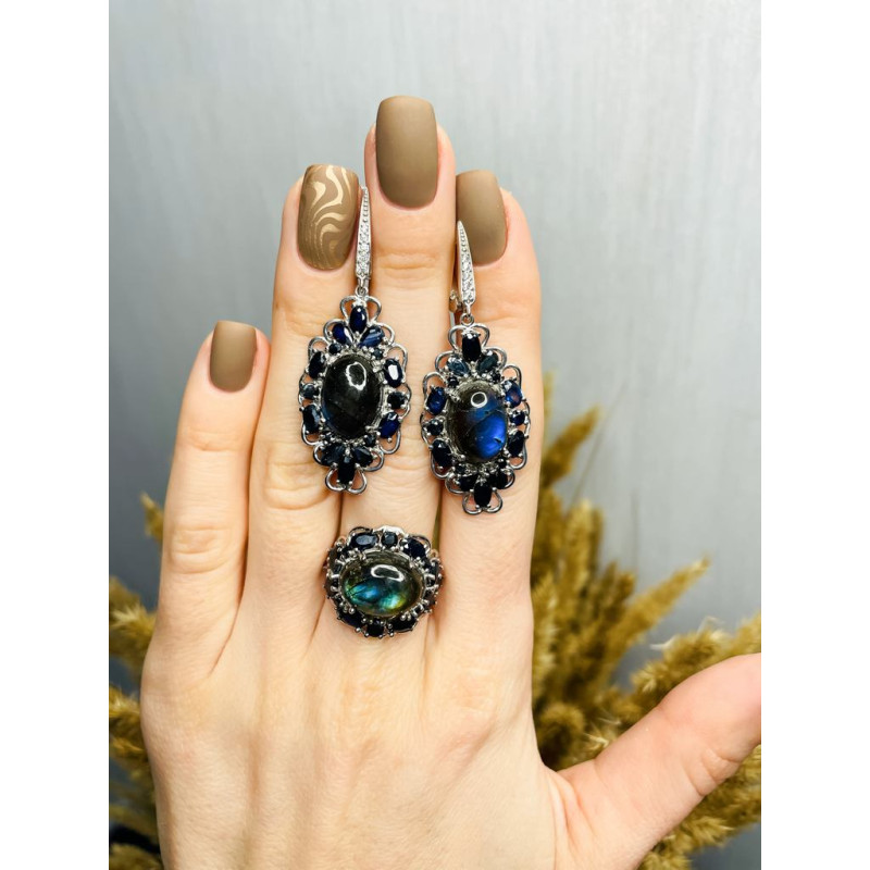 Серебряные серьги с лабрадоритом 188-883110