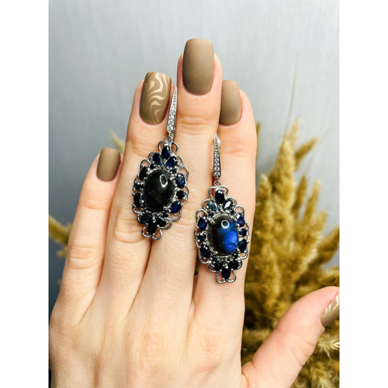 Серебряные серьги с лабрадоритом 188-883110