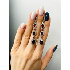 Срібні сережки з гранатом та фіанітом 191-4110